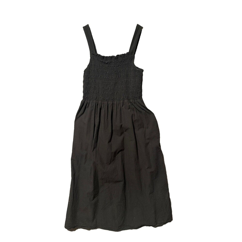 Everlane Gauze Smock Dress Black Large Minimalist Boho Organic Cotton  W Pocket